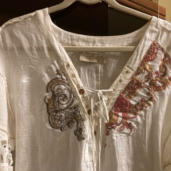 Elisa Cavaletti off White Boho Lace-Up Tunic with Multicolor Embroidery - Picture 8 of 13